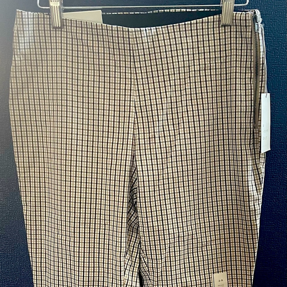 A New Day, Brown Stretch Plaid Skinny Ankle Slacks with Side hip zipper